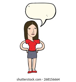 cartoon woman with hands on hips with speech bubble
