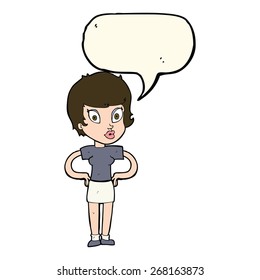 cartoon woman with hands on hips with speech bubble