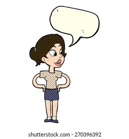 cartoon woman with hands on hips with speech bubble