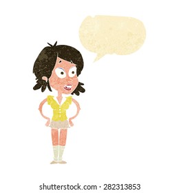 cartoon woman with hands on hips with speech bubble