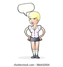 cartoon woman with hands on hips with speech bubble