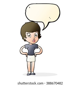 cartoon woman with hands on hips with speech bubble