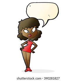 cartoon woman with hands on hips with speech bubble