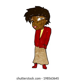 cartoon woman with hands in pockets