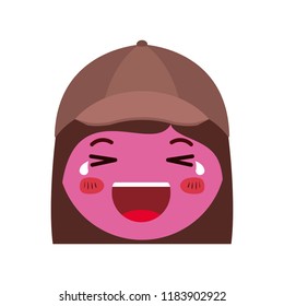 cartoon woman happy head kawaii character
