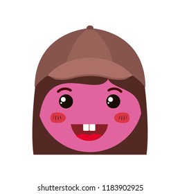 cartoon woman happy head kawaii character
