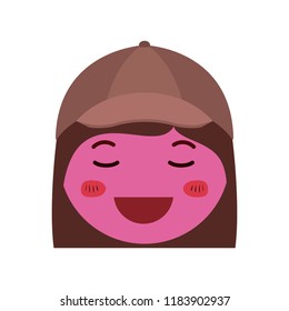 cartoon woman happy head kawaii character
