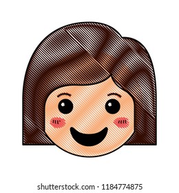 cartoon woman happy head kawaii character