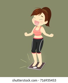 Cartoon woman is happy for loss weight, Vector illustration, Concept with health care and exercise.