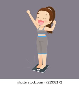 Cartoon woman is happy for loss weight, Vector illustration, Concept with health care and exercise.