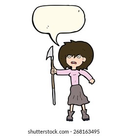 cartoon woman with harpoon with speech bubble