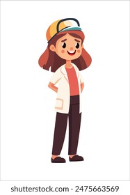 cartoon woman in a hat and jacket standing with her hands on her hips