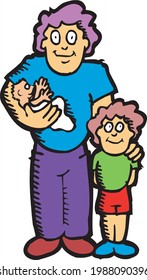 cartoon of a woman with her kids