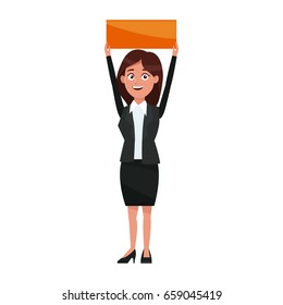 cartoon woman holding blank board campaign image