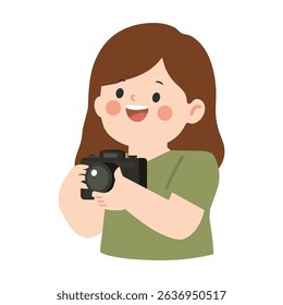 Cartoon Woman Holding Camera Illustration flat