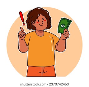 Cartoon woman holding money bills	