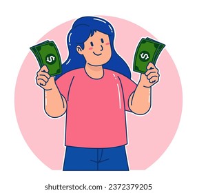 Cartoon woman holding money bills	