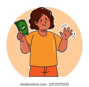 Cartoon woman holding money bills	