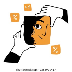 a cartoon of a woman holding a square with a number on it