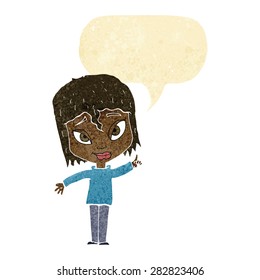 cartoon woman with idea with speech bubble