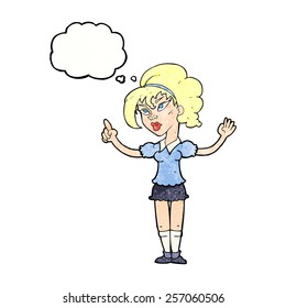 cartoon woman with idea with thought bubble