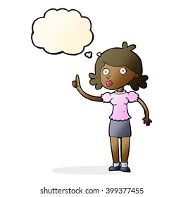 cartoon woman with idea with thought bubble