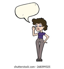 cartoon woman ignoring with speech bubble