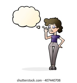 cartoon woman ignoring with thought bubble