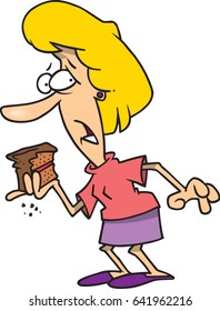 cartoon woman indulging in chocolate cake