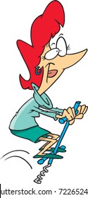 Cartoon Woman Jumping On A Pogo Stick