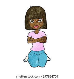 cartoon woman kneeling