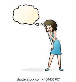 cartoon woman laughing with thought bubble