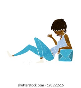 cartoon woman leaning on package box