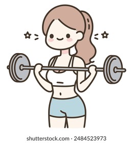 cartoon woman lifting barbell vector illustration