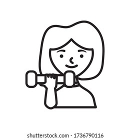 cartoon woman lifting dumbbells over white background, line style, vector illustration