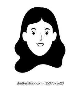 cartoon woman with long hair icon over white background, vector illustration