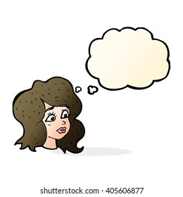 cartoon woman looking concerned with thought bubble