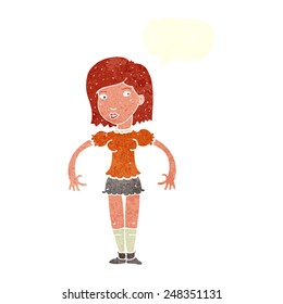 cartoon woman looking sideways with speech bubble