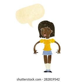 cartoon woman looking sideways with speech bubble