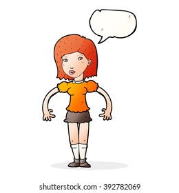 cartoon woman looking sideways with speech bubble