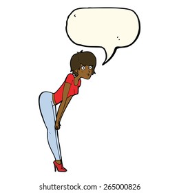 cartoon woman looking at something with speech bubble