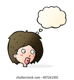 cartoon woman looking with thought bubble