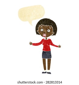 cartoon woman making excuses with speech bubble