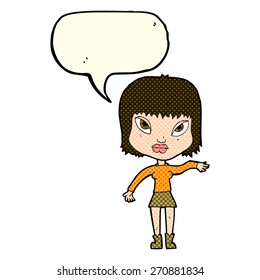 cartoon woman making gesture with speech bubble