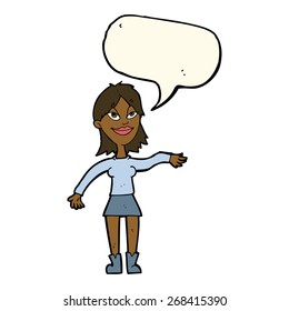 cartoon woman making hand gesture with speech bubble