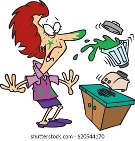Cartoon Woman Making A Mess With A Kitchen Blender