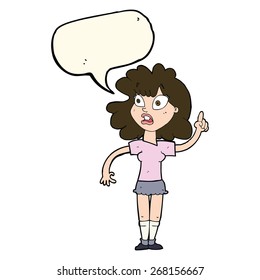 cartoon woman making point with speech bubble