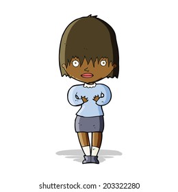 cartoon woman making Who Me? gesture