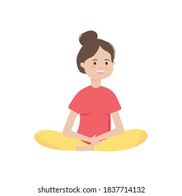 cartoon woman meditation lotus pose yoga vector illustration