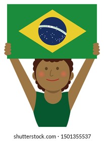 
Cartoon woman with national flags / Brazil ( upper body).  Flat vector illustration. 